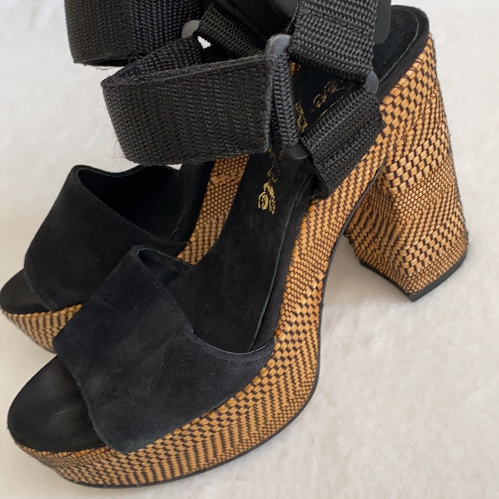{FP} Free People | Sport Society Suede Sandal Strap Woven Block Heel Platform 9 - Picture 6 of 16